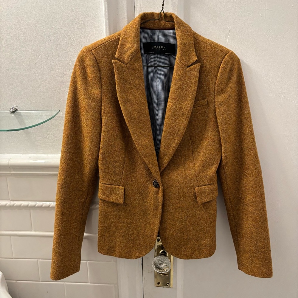 Zara Camel Blazer Tailored Fit Structured Shoulders